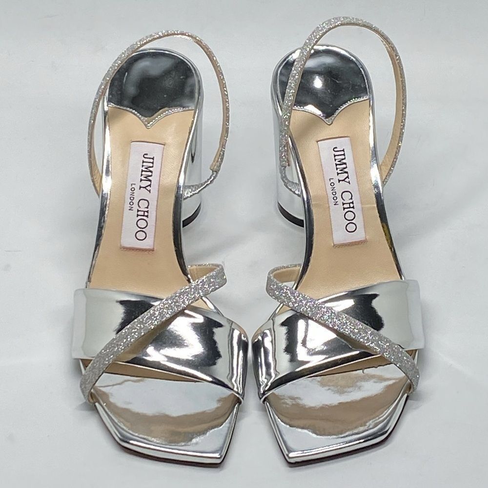 Jimmy Choo Plum Metallic Leather & Glitter Slingback Sandals size 37 - Picture 4 of 11